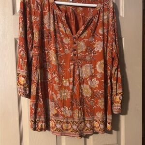 Lucky Brand Floral Blouse - Orange and Yellow